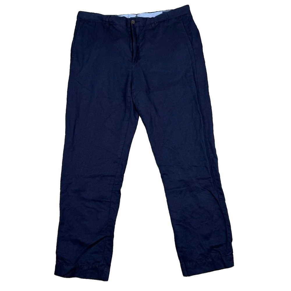 Polo Ralph Lauren Men's Straight Fit Linen Blend Pants 34x30 Navy Blue Chino